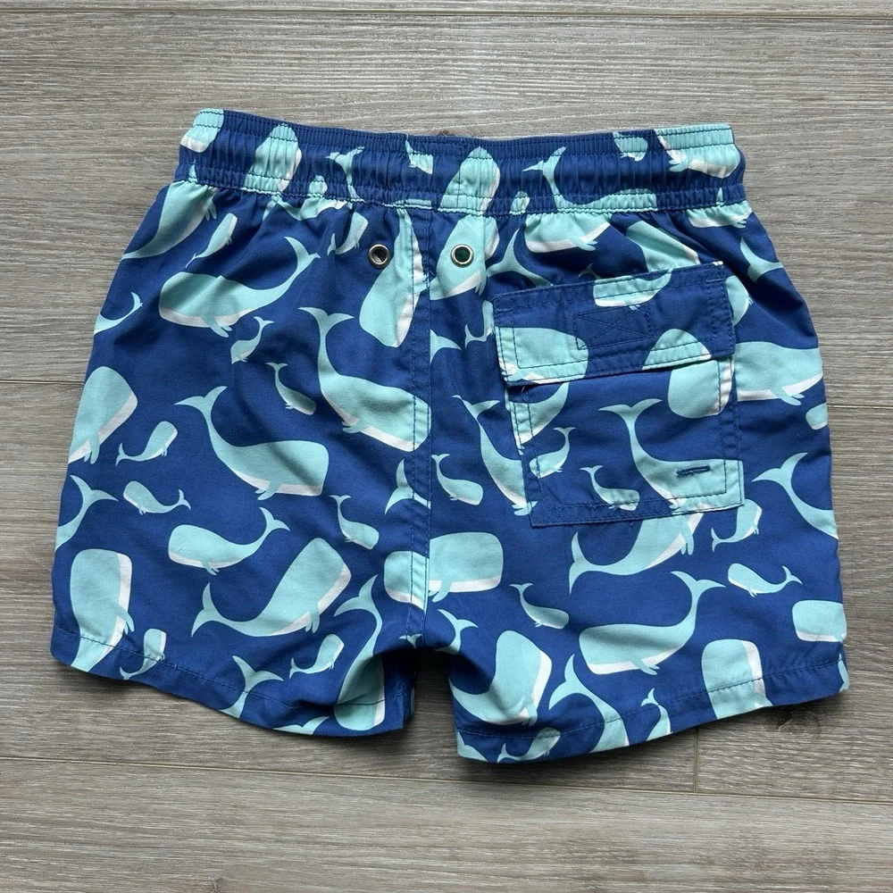 Boys Tom & Teddy Lined Swim‎ Trunks Size 3/4 Blue with Blue Sharks Colorful